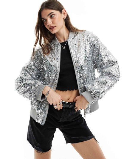 Oversized Sequin Bomber Jacket