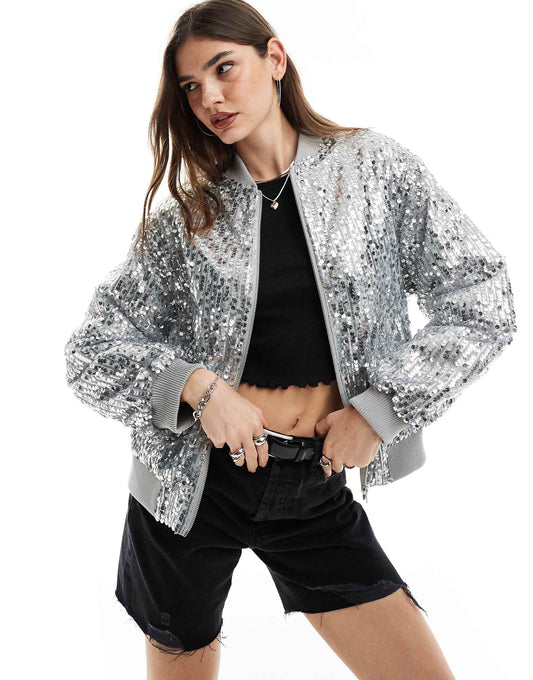 Oversized Sequin Bomber Jacket