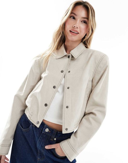 Linen Tailored Bomber Jacket With Collar