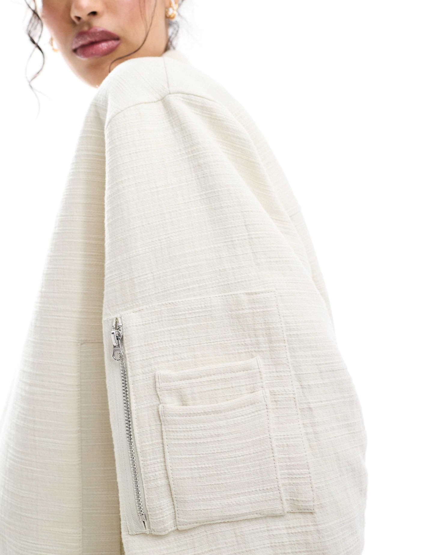 Textured Crop Bomber Jacket