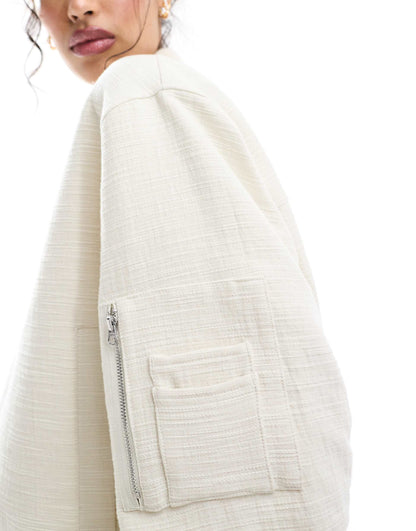 Textured Crop Bomber Jacket