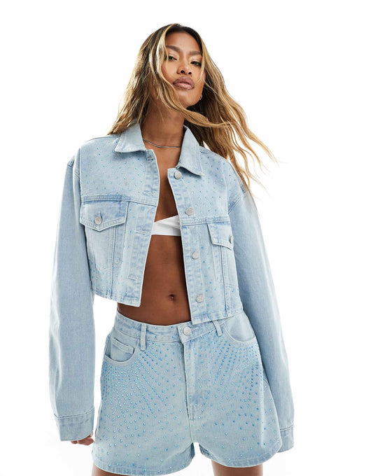 The Brand Denim Cropped Diamante Jacket Co-Ord