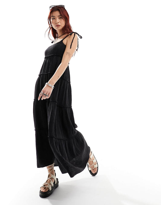 Double Cloth Shirred Tiered Cami Maxi Sun Dress