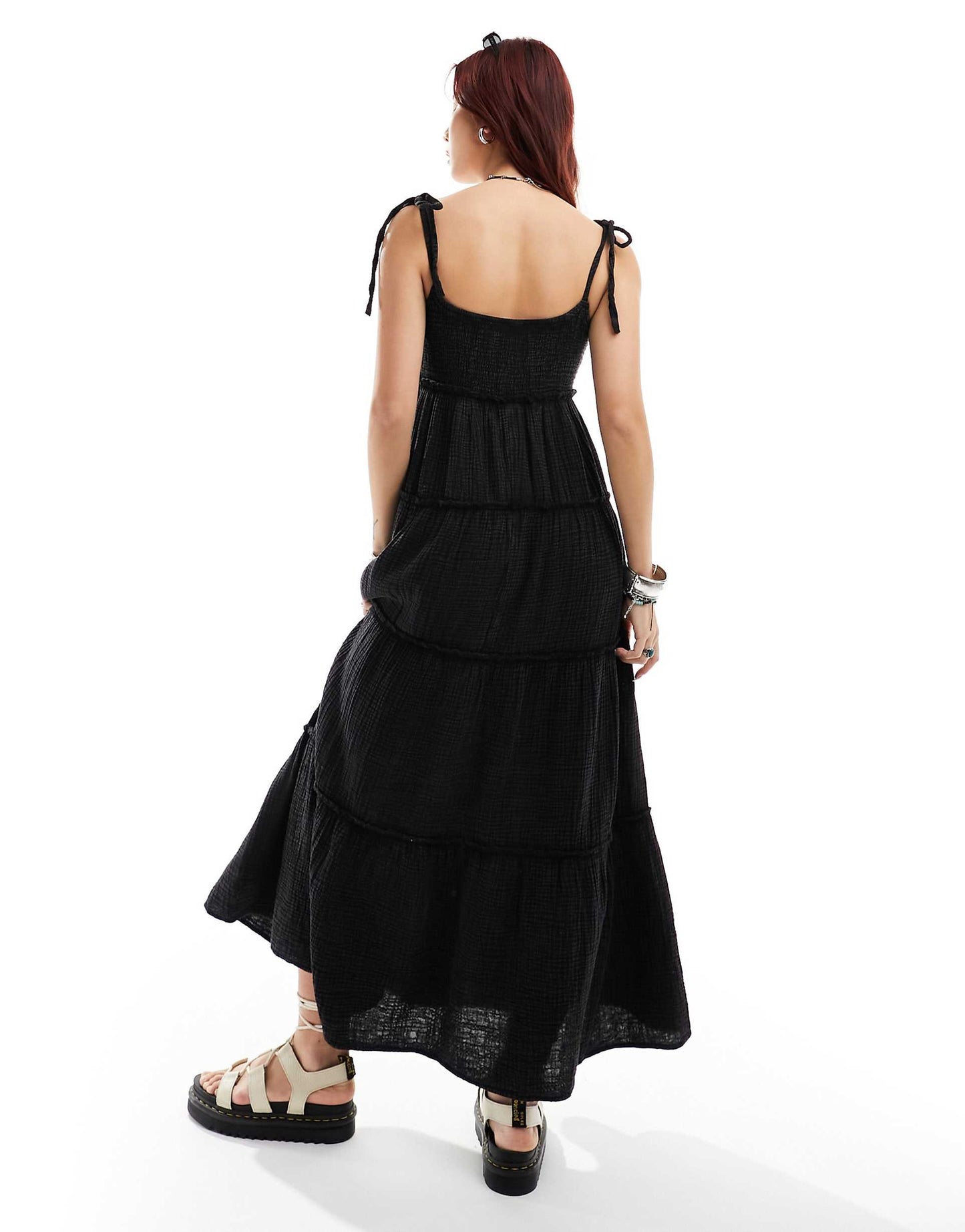 Double Cloth Shirred Tiered Cami Maxi Sun Dress