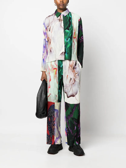 Grow Plissé-Effect Straight Trousers