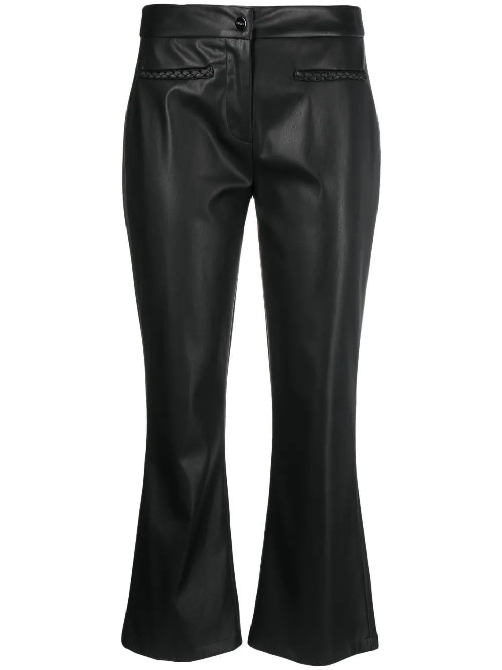 Faux-Leather Flared Cropped Trousers