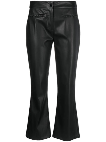 Faux-Leather Flared Cropped Trousers