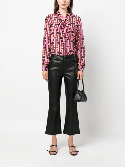 Faux-Leather Flared Cropped Trousers