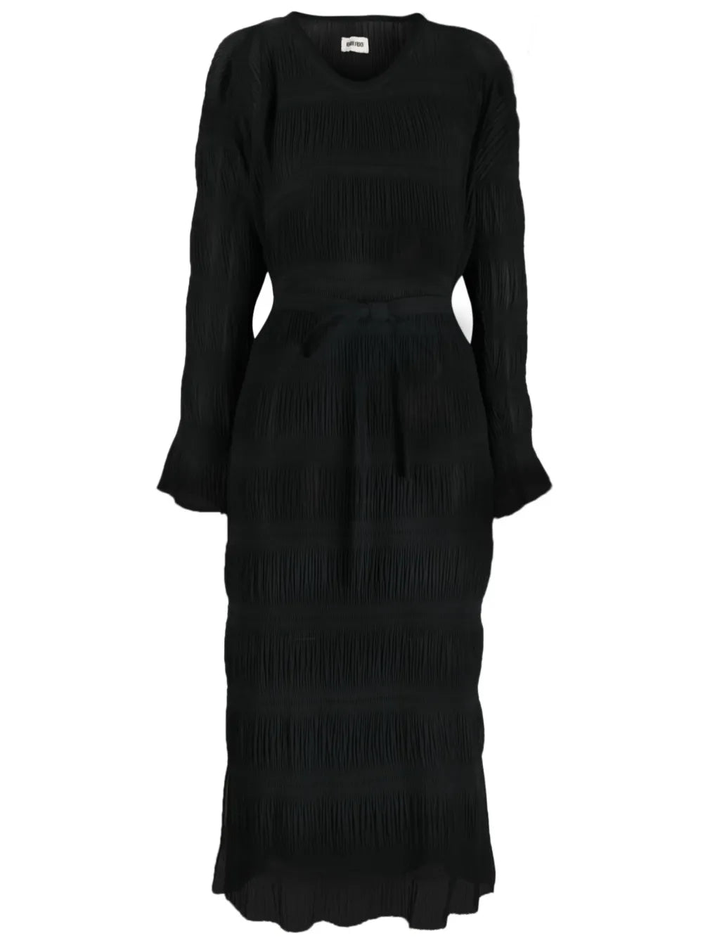 Plissé-Effect Tied-Waist Midi Dress