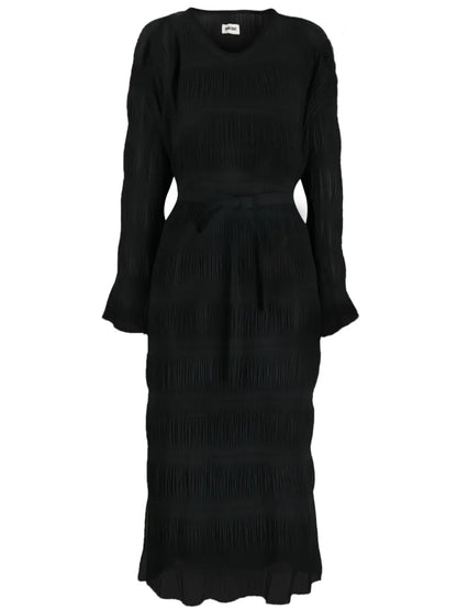 Plissé-Effect Tied-Waist Midi Dress