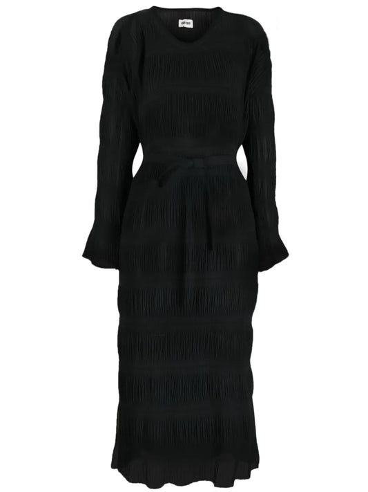 Plissé-Effect Tied-Waist Midi Dress