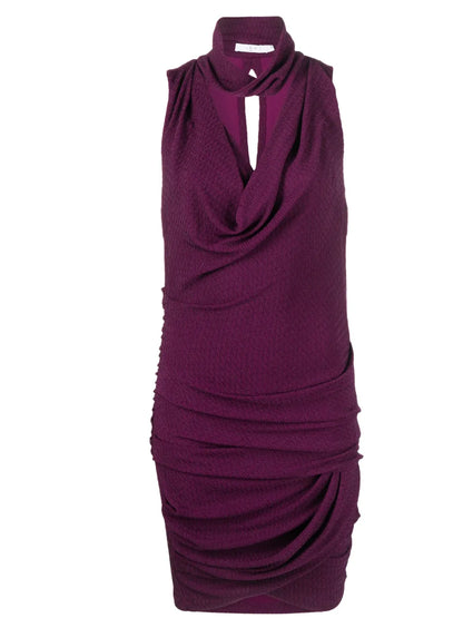 Cowl-Neck Gathered Minidress