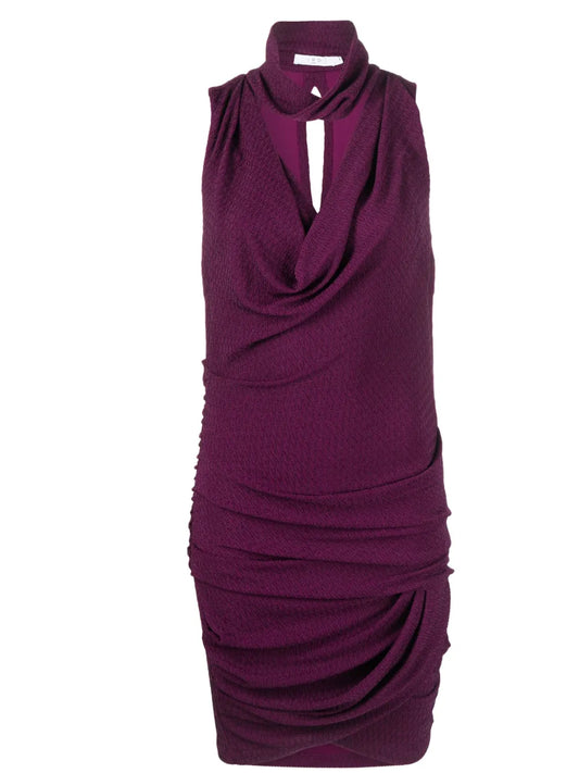 Cowl-Neck Gathered Minidress