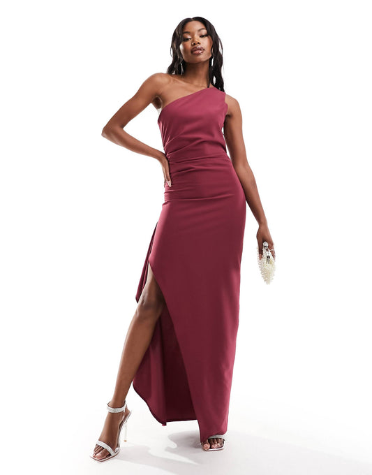 One Shoulder Drape Side Split Maxi Dress