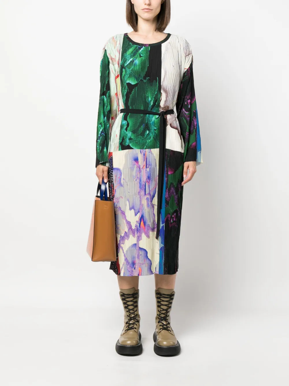 Plissé-Effect Midi Dress