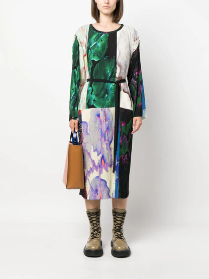 Plissé-Effect Midi Dress