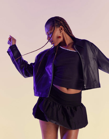 Leather Look Top Collar Jacket