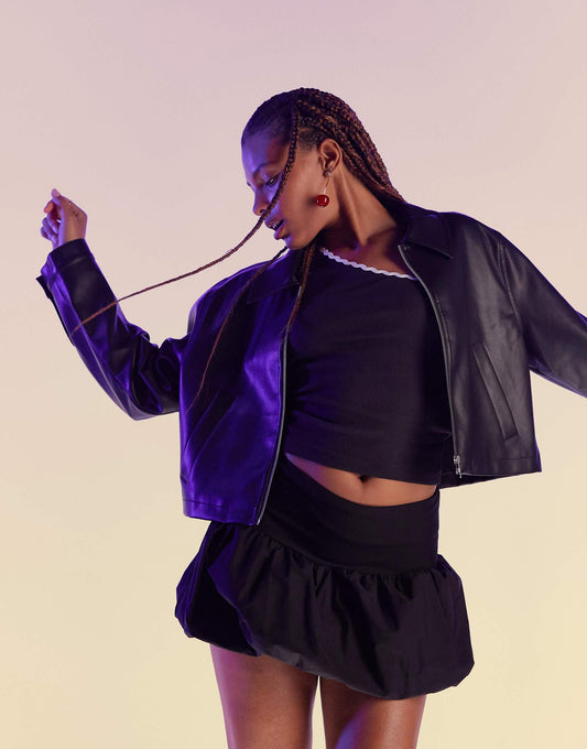 Leather Look Top Collar Jacket