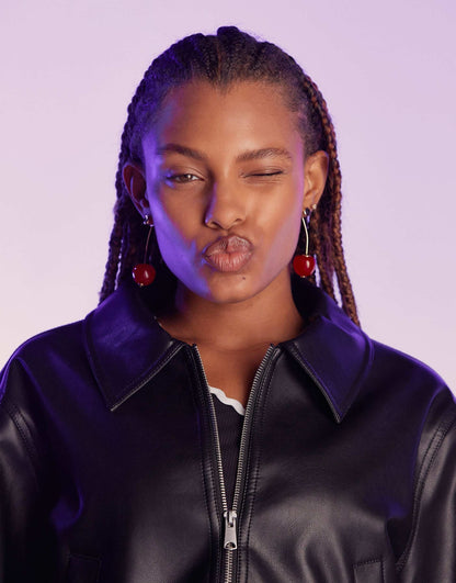 Leather Look Top Collar Jacket
