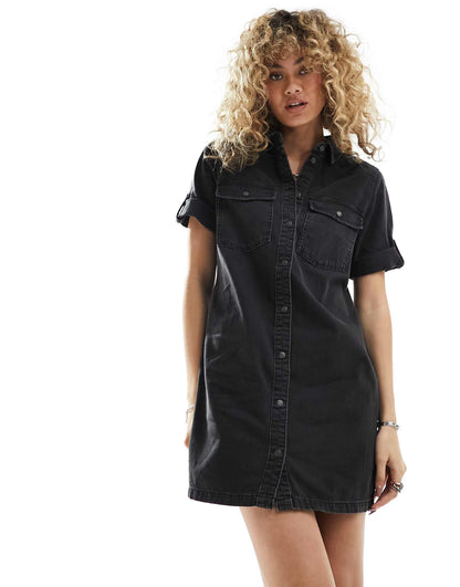 Rolled Sleeve Denim Mini Dress