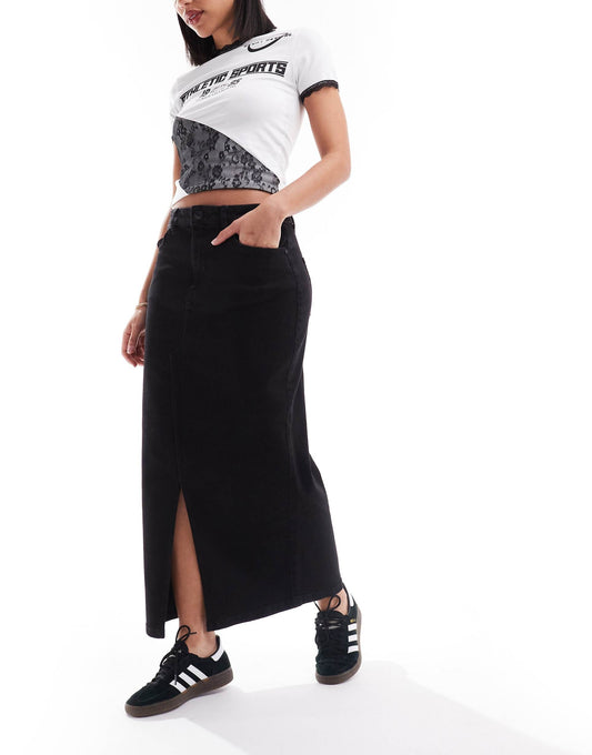 Front Split Denim Maxi Skirt