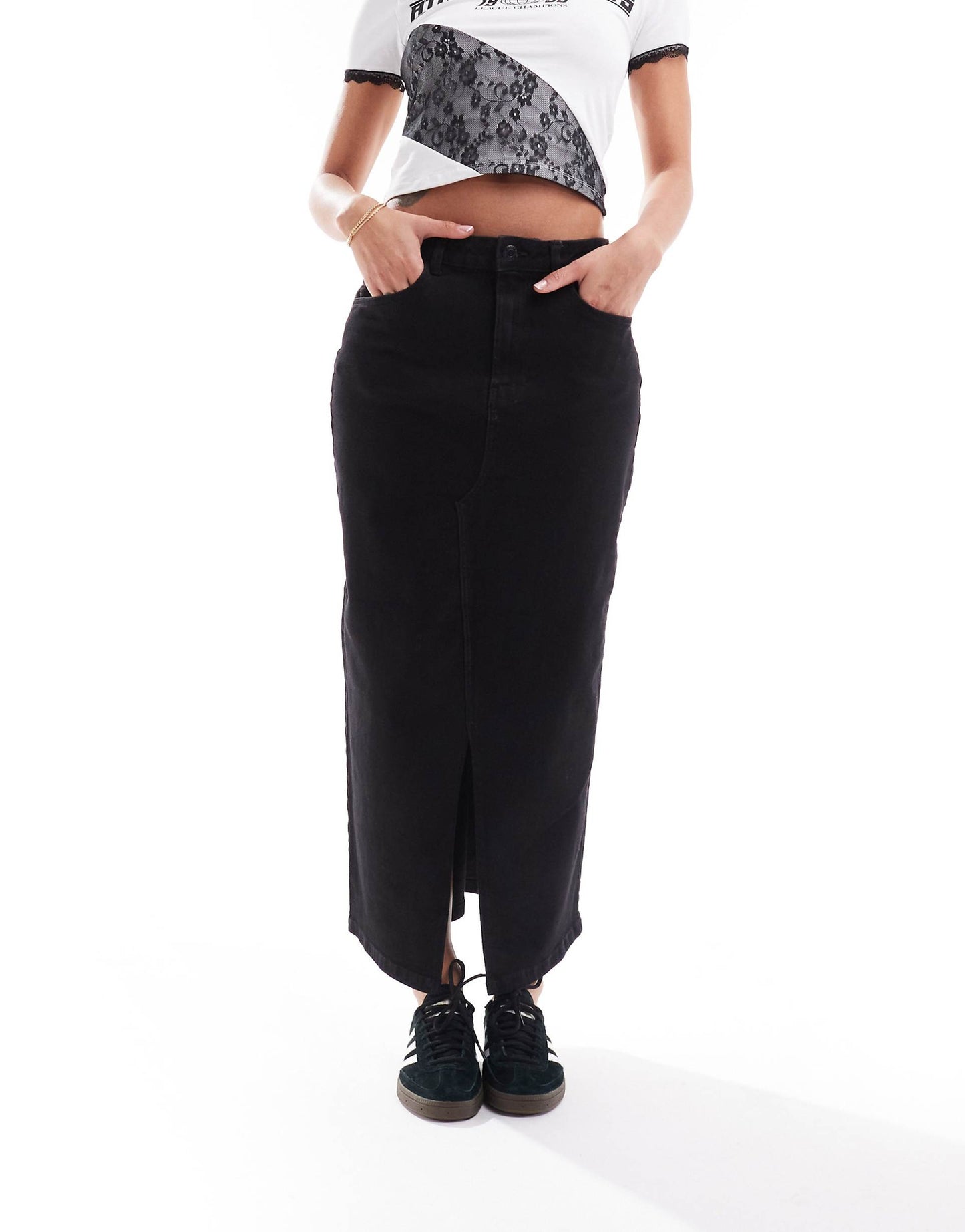 Front Split Denim Maxi Skirt