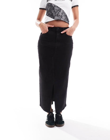 Front Split Denim Maxi Skirt