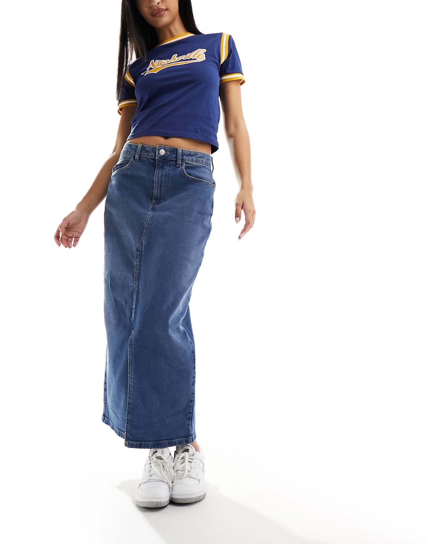 Front Split Denim Maxi Skirt