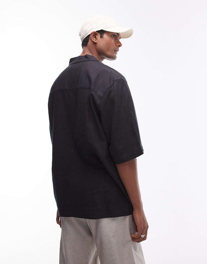Short Sleeve Boxy Linen Mix Shirt