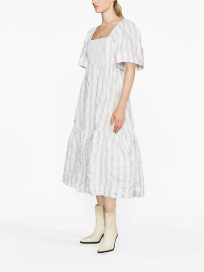 Striped Seersucker Midi Dress