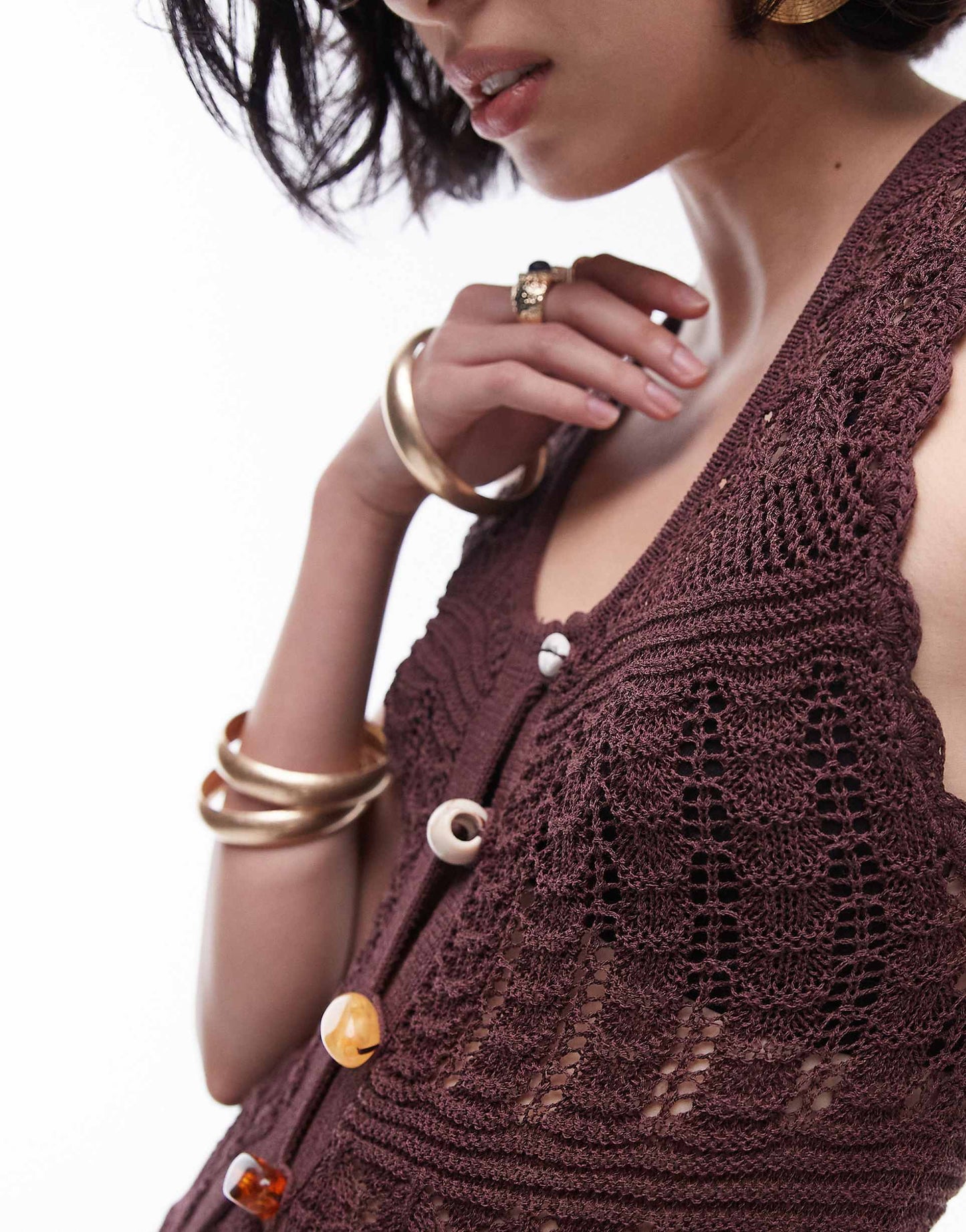 Knitted Co-Ord Long Line Beaded Beach Waistcoat