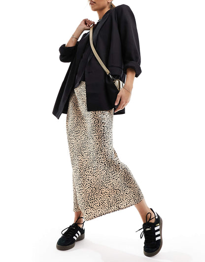 Leopard Spot Satin Midaxi Skirt