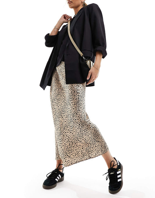 Leopard Spot Satin Midaxi Skirt