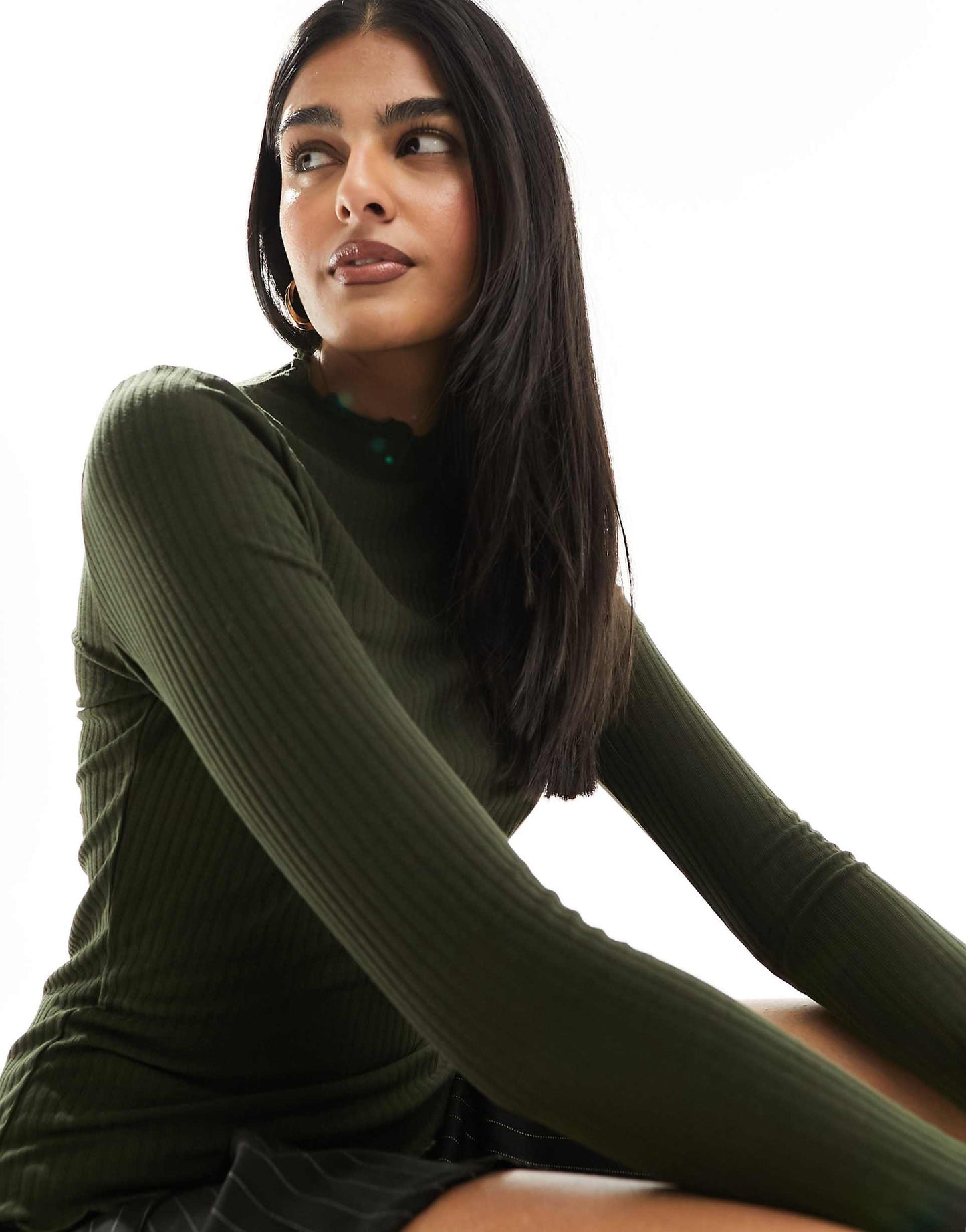 Lettuce Edge High Neck Ribbed Top