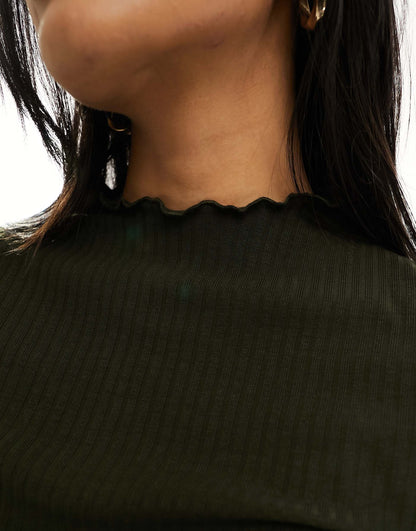 Lettuce Edge High Neck Ribbed Top