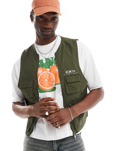 2-in-1 Washed Ripstop Bomber Jacket With Removable Gilet In Khaki