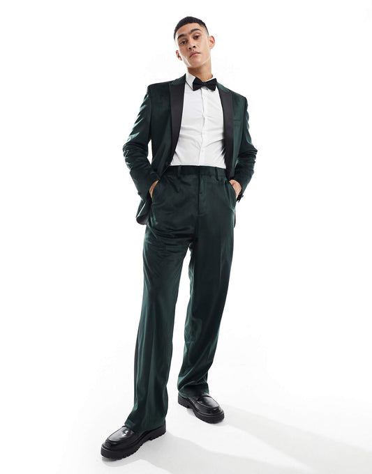 Wide Leg Velvet Tuxedo Suit Trouser