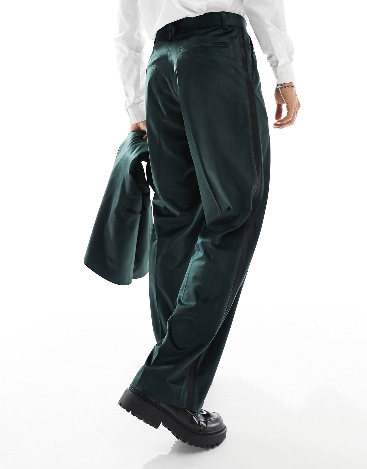 Wide Leg Velvet Tuxedo Suit Trouser