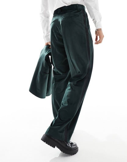 Wide Leg Velvet Tuxedo Suit Trouser