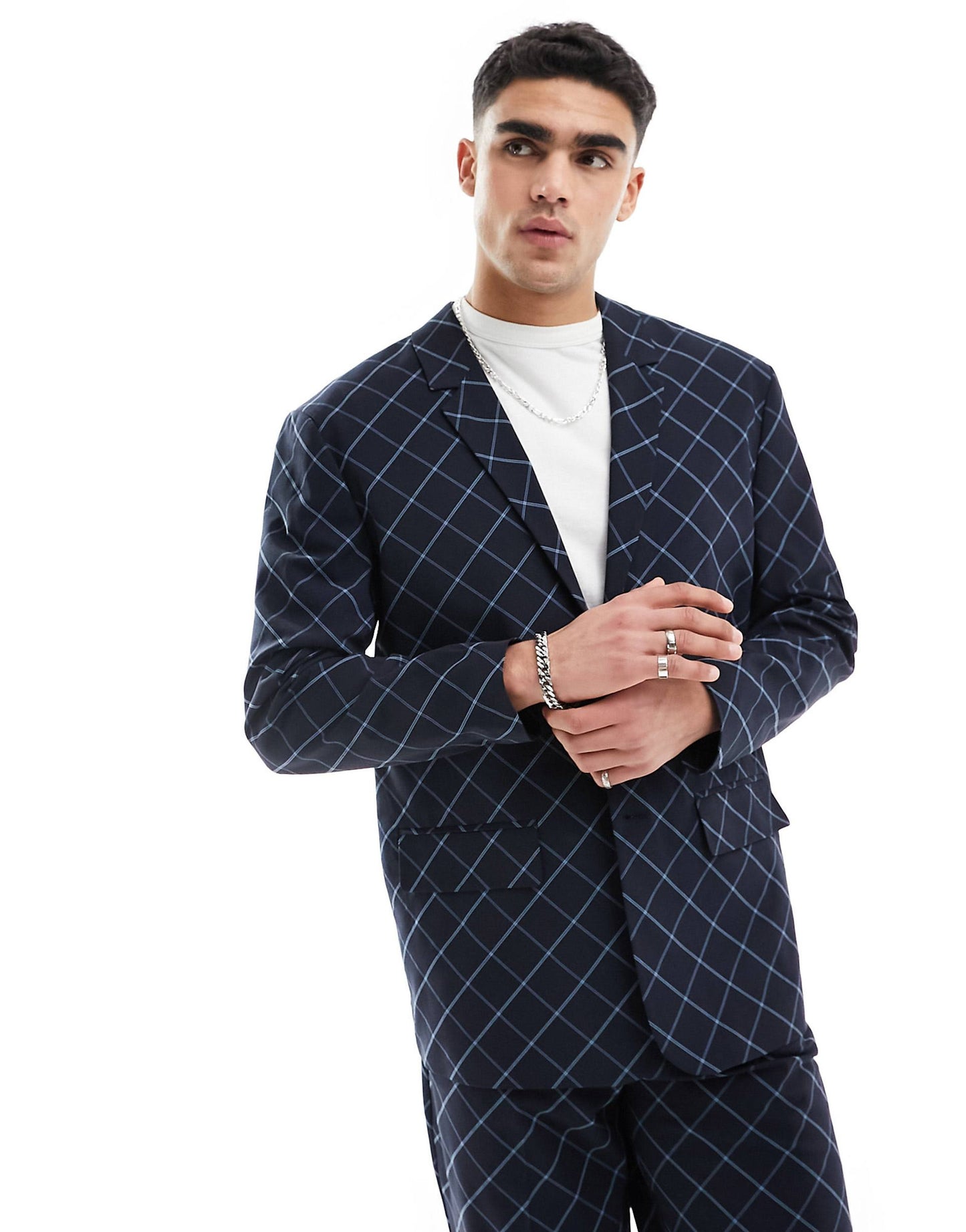 Relaxed Bias Cut Check Suit Jacket