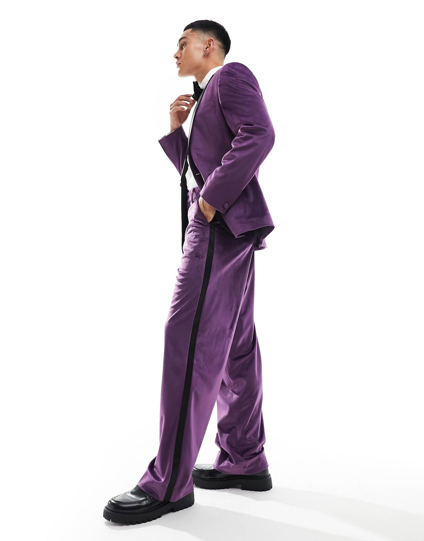 Wide Leg Velvet Tuxedo Suit Trouser