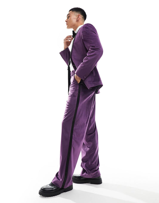 Wide Leg Velvet Tuxedo Suit Trouser