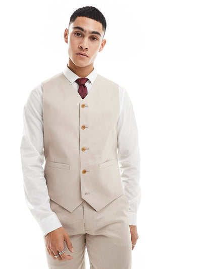 Slim With Linen Suit Waistcoat