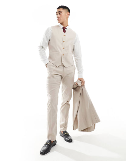 Slim With Linen Suit Waistcoat