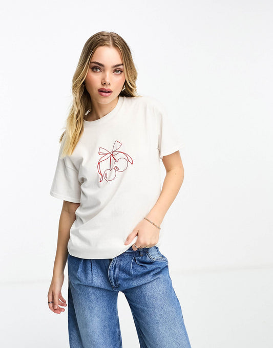 Oversized Tee With Ribbon Cherry Graphic