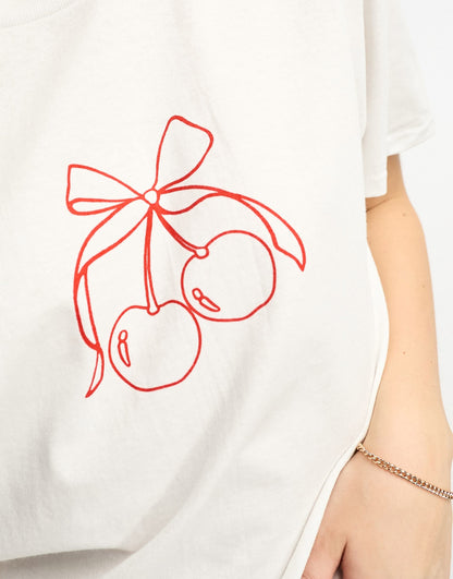 Oversized Tee With Ribbon Cherry Graphic