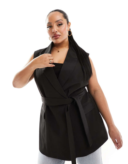 Curve Sleeveless Tailored Blazer With Tie Waist