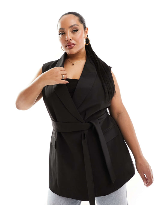 Curve Sleeveless Tailored Blazer With Tie Waist