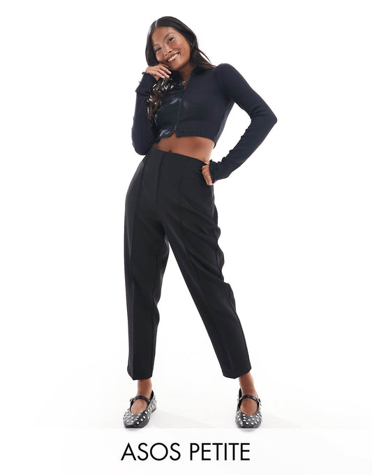 Petite Tailored High Waist Seam Detail Tapered Leg Trousers