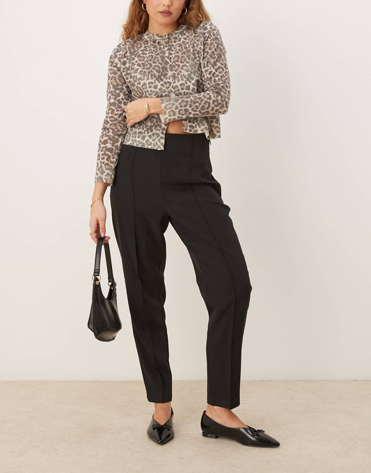 Tailored High Waist Seam Detail Tapered Leg Trousers